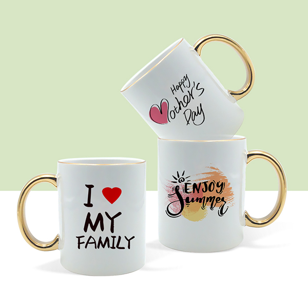 Sublimation Plated Ceramic Mug with Gold Rim and Handle