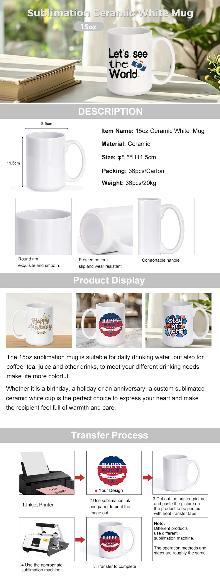 Sublimation Blank Mug 15oz Dishwasher & Microwave Safe - Sublimation  One-Stop Supplier