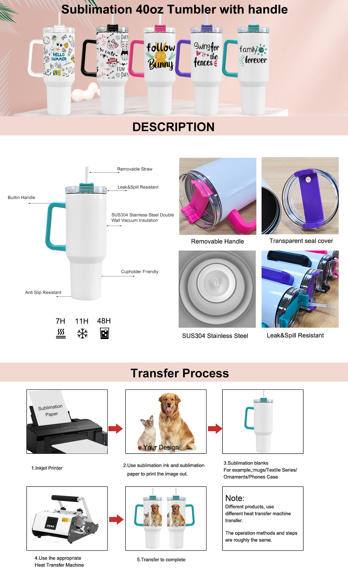 40oz sublimation tumbler with handle