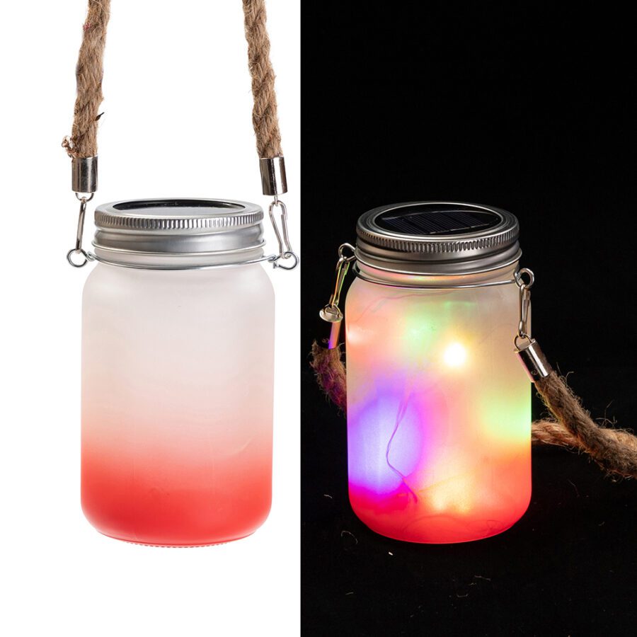 Custom Gradient Sublimation Solar Mason Jar with Hemp Rope & Bamboo Lid