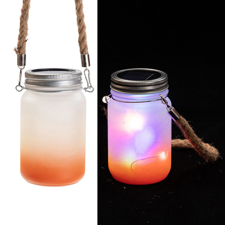 Custom Gradient Sublimation Solar Mason Jar with Hemp Rope & Bamboo Lid
