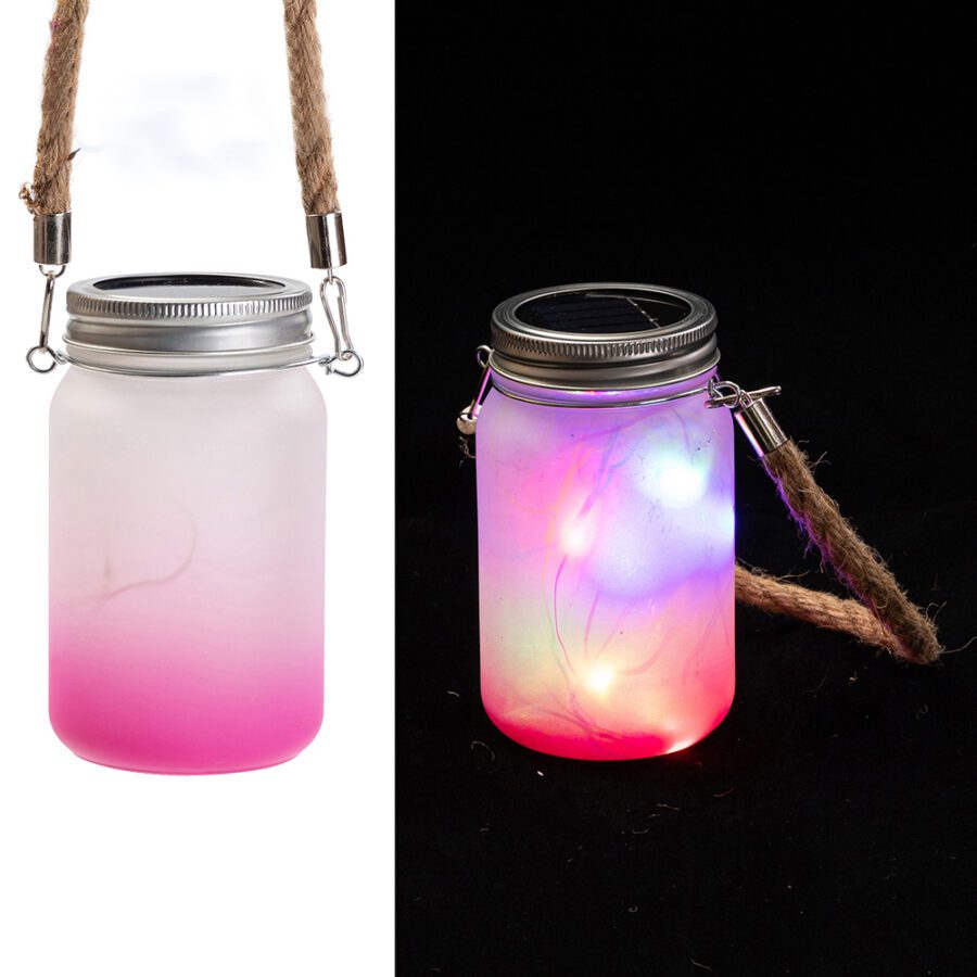 Custom Gradient Sublimation Solar Mason Jar with Hemp Rope & Bamboo Lid