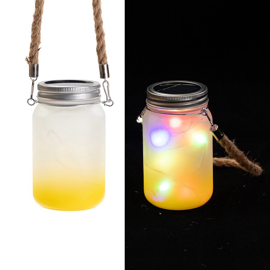 Custom Gradient Sublimation Solar Mason Jar with Hemp Rope & Bamboo Lid