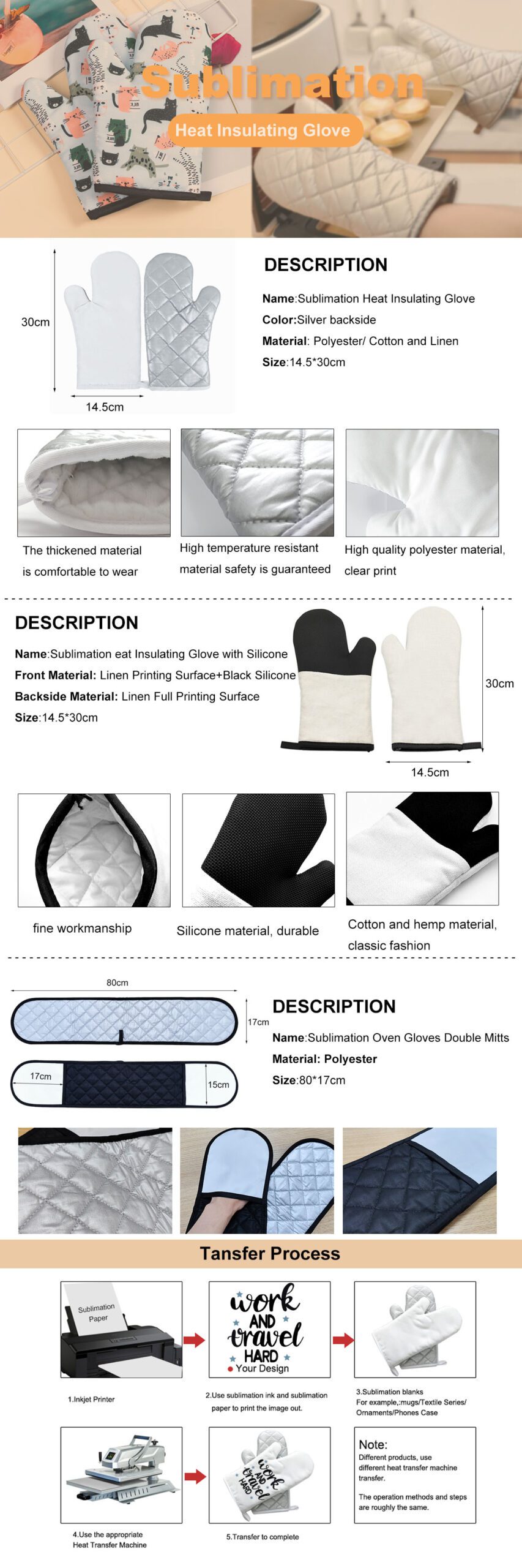 Heat Insulating Glove with Silicone.sublimation blanks wholesale &customization.