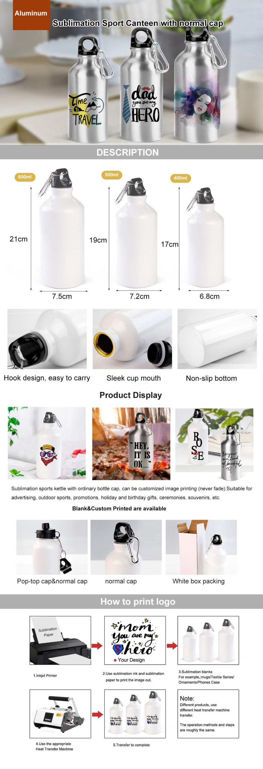 Sublimation 400ml aluminum water bottle