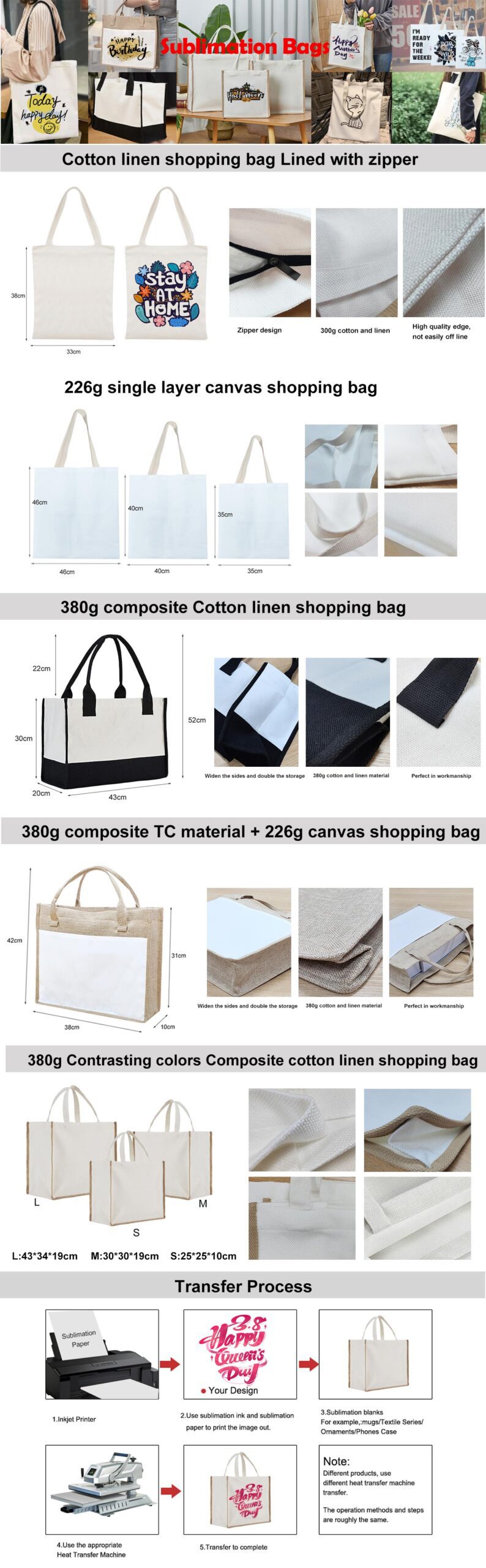 Custom Sublimation Printed Cotton Linen Tote Bags