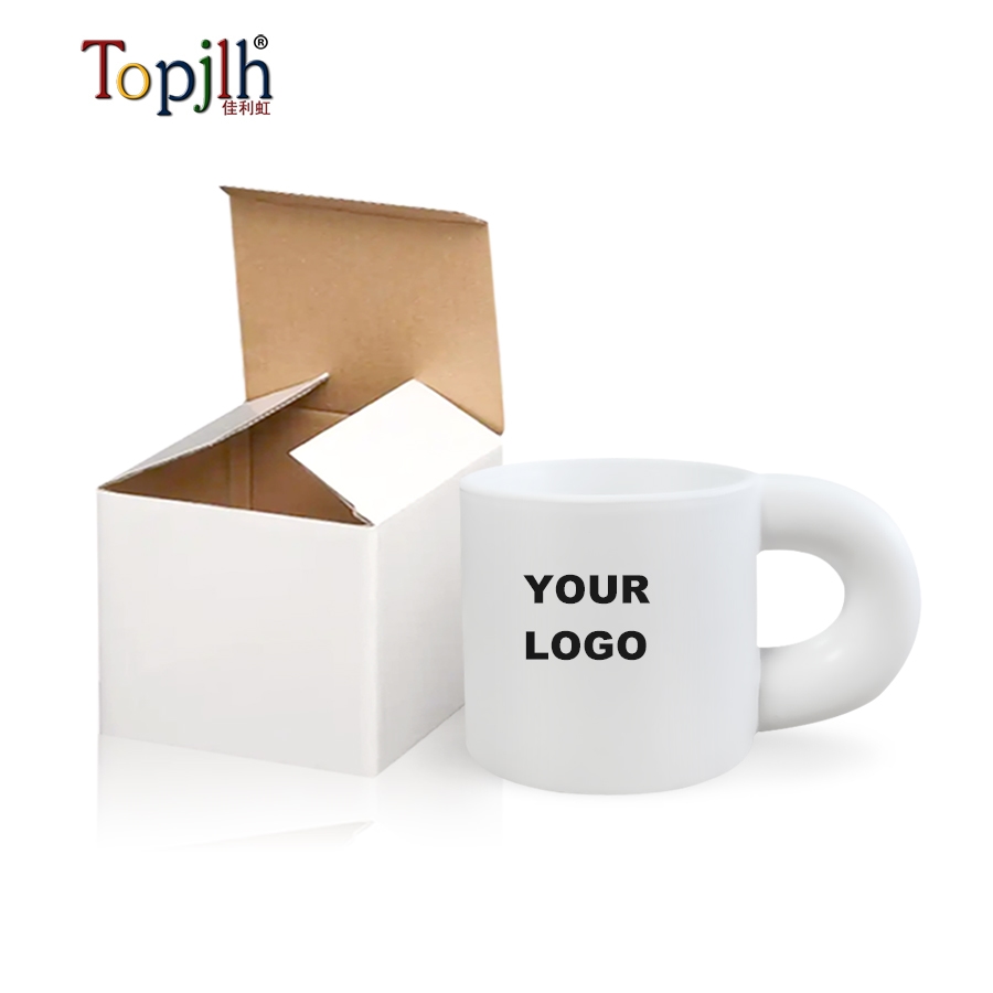 11oz white sublimation chubby ceramic mug blank front view for custom DIY printing