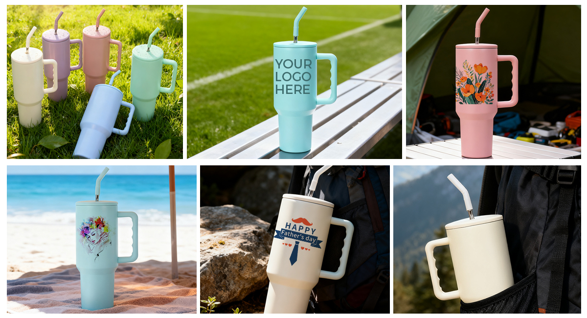 40 oz sublimation stainless steel tumbler with handle and straw