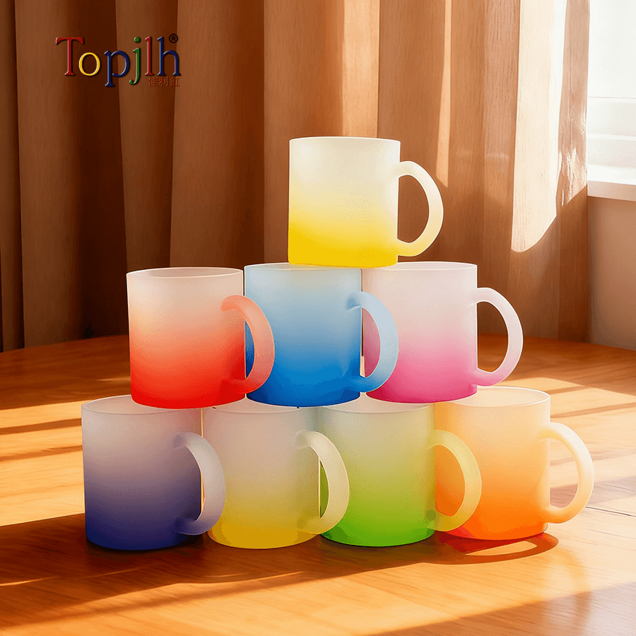 custom printed frosted glass coffee mug