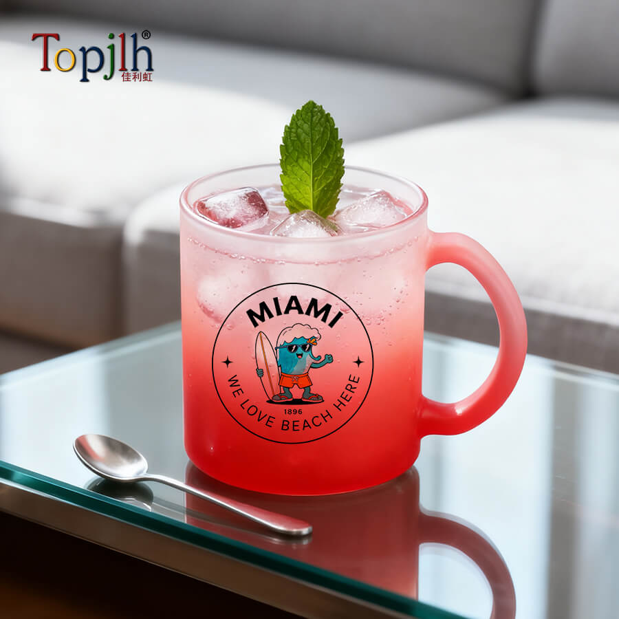 custom printed frosted glass coffee mug