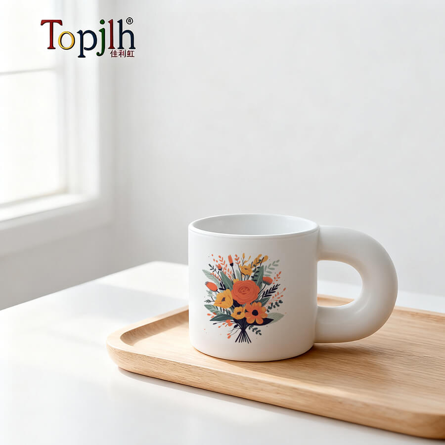 11oz white sublimation chubby ceramic mug blank front view for custom DIY printing