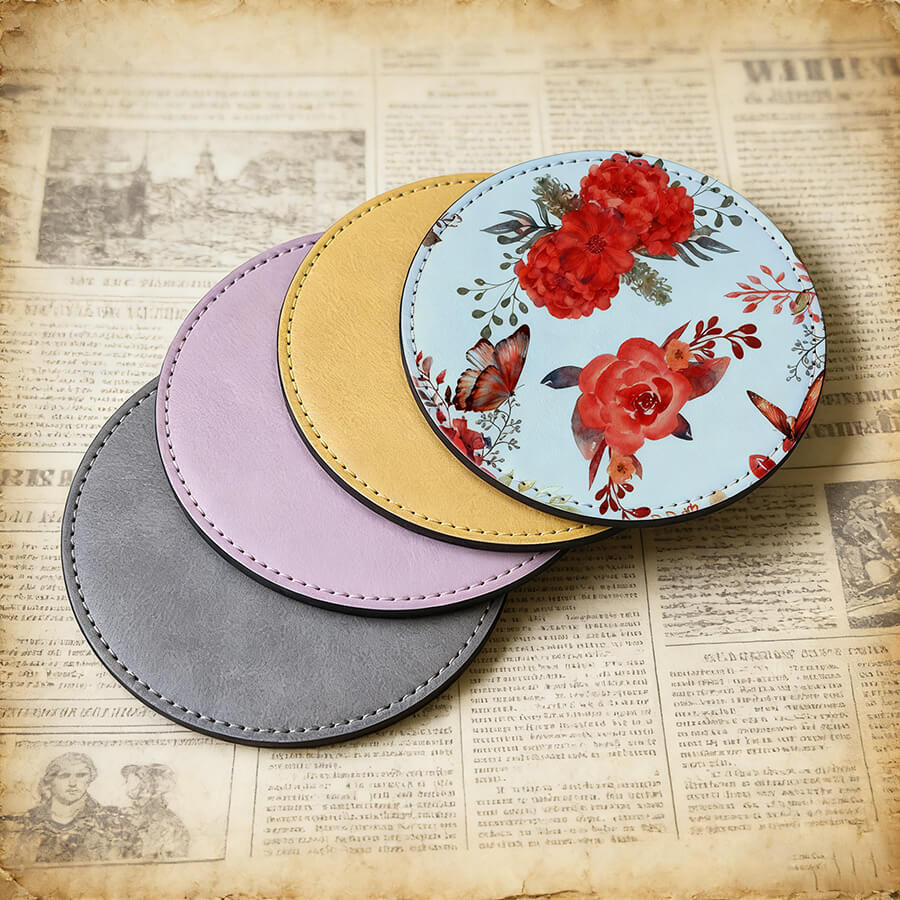 sublimation printed PU leather coaster