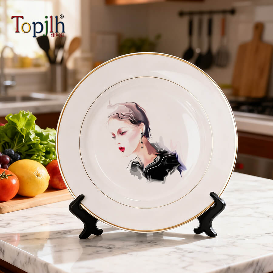 Custom Photo Gold Rim Ceramic Plate