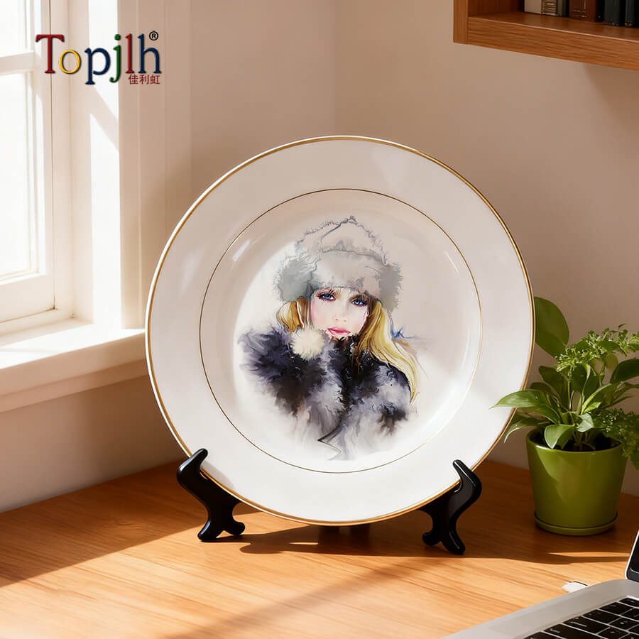 Custom Photo Gold Rim Ceramic Plate