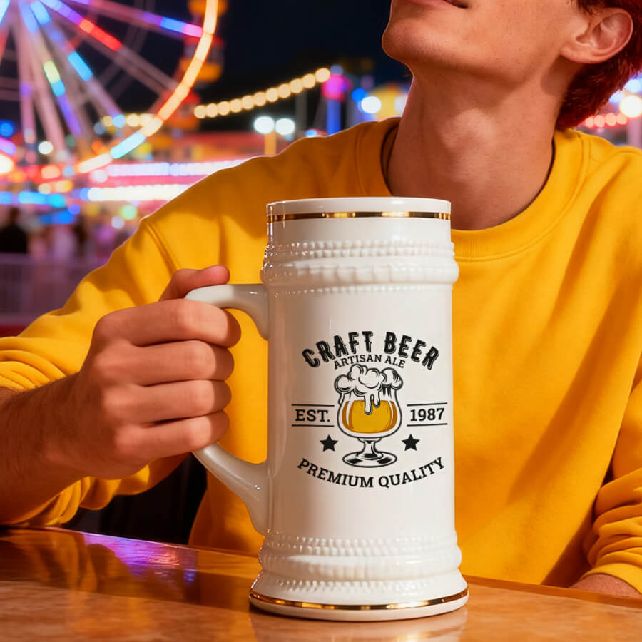 Durable beer mugs with photo print