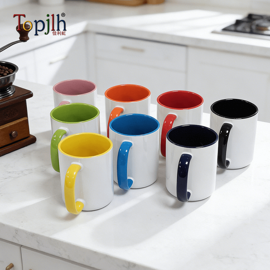 Wholesale 15oz sublimation mug with colorful gradient design for custom printing