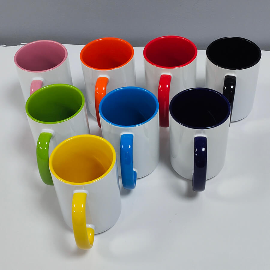 Personalized coffee mugs with colored handles