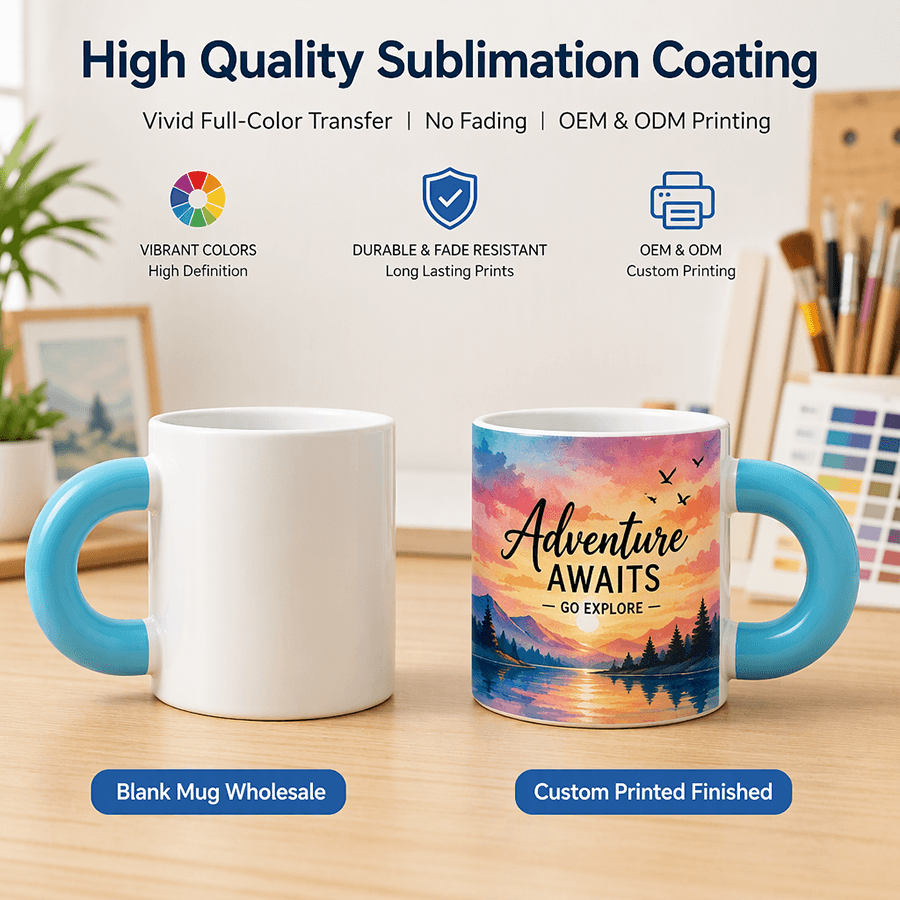 colored handle ceramic mug