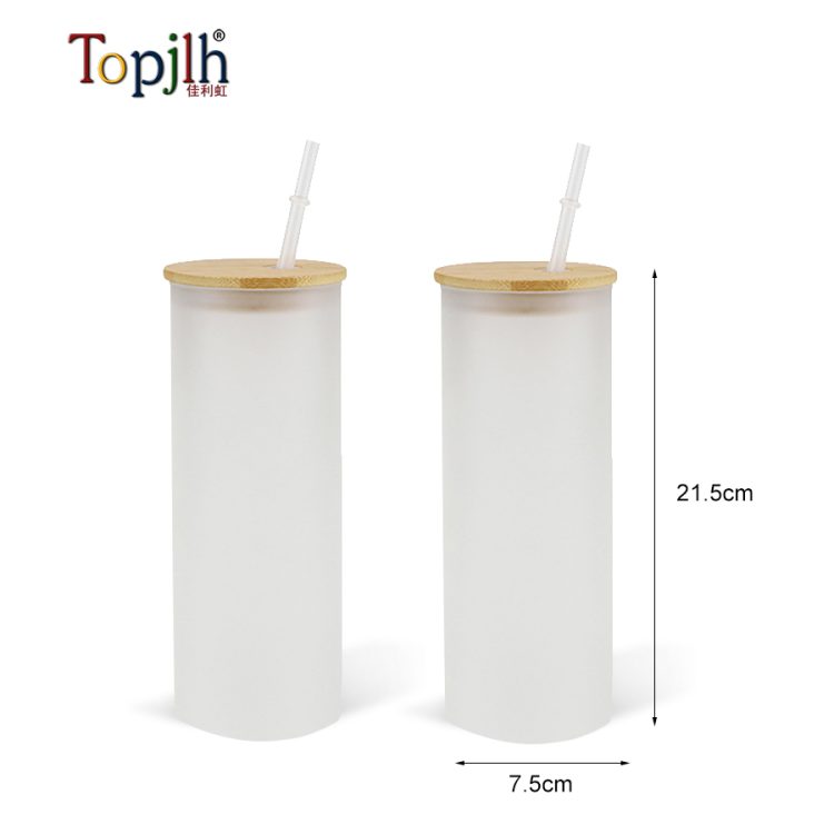 sublimation Clear Glass Tumbler with Bamboo Lid/Plastic Straw