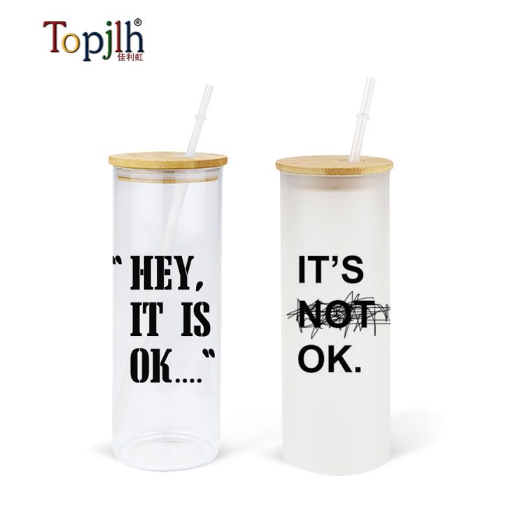 sublimation Clear Glass Tumbler with Bamboo Lid/Plastic Straw