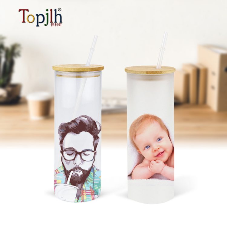 sublimation Clear Glass Tumbler with Bamboo Lid/Plastic Straw