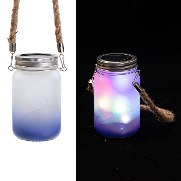Custom Gradient Sublimation Solar Mason Jar with Hemp Rope & Bamboo Lid