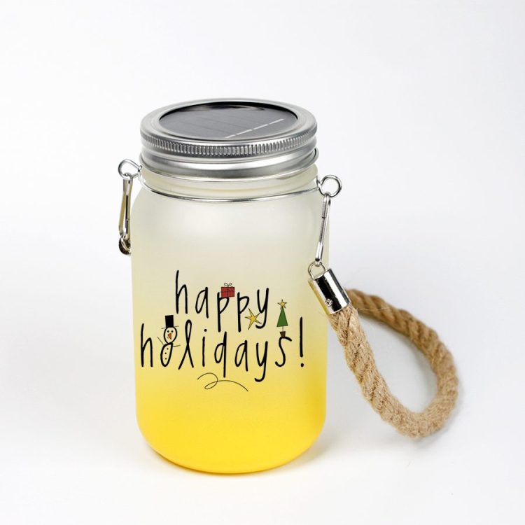 Custom Gradient Sublimation Solar Mason Jar with Hemp Rope & Bamboo Lid