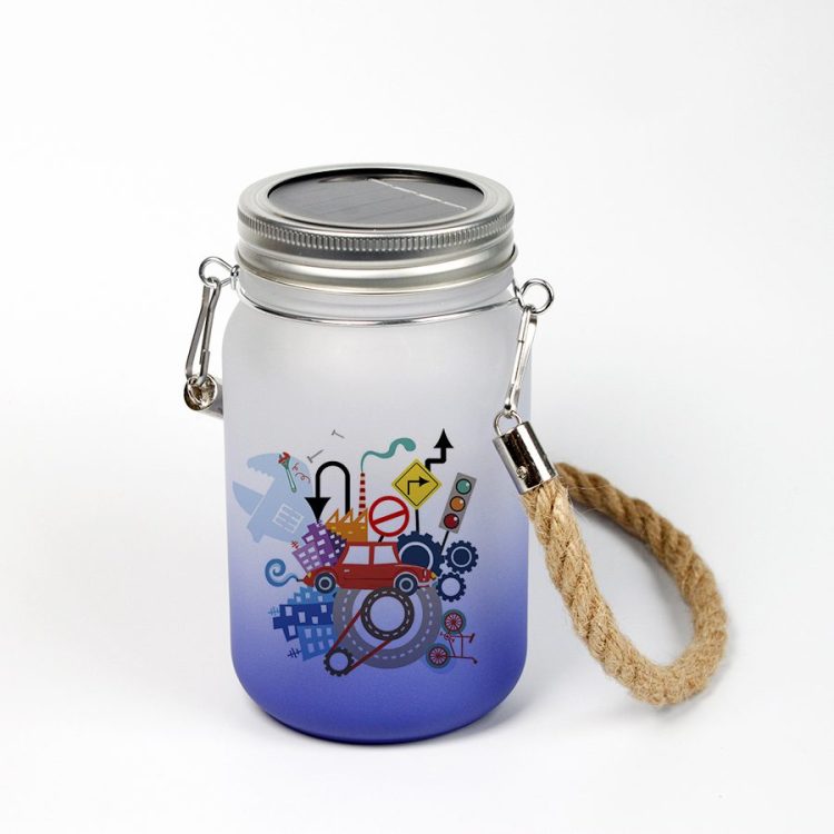 Custom Gradient Sublimation Solar Mason Jar with Hemp Rope & Bamboo Lid