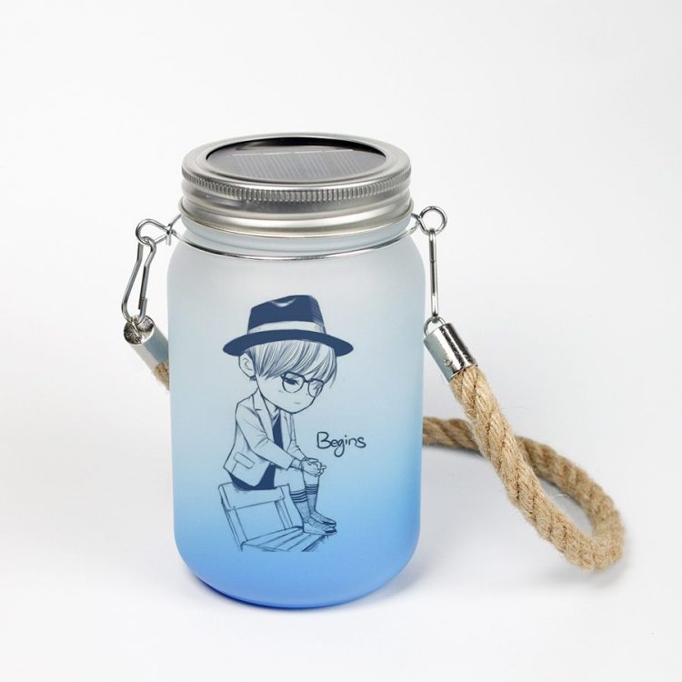 Gradient Color Solar Lamp Frosted Mason Jar with Hemp Rope (28)