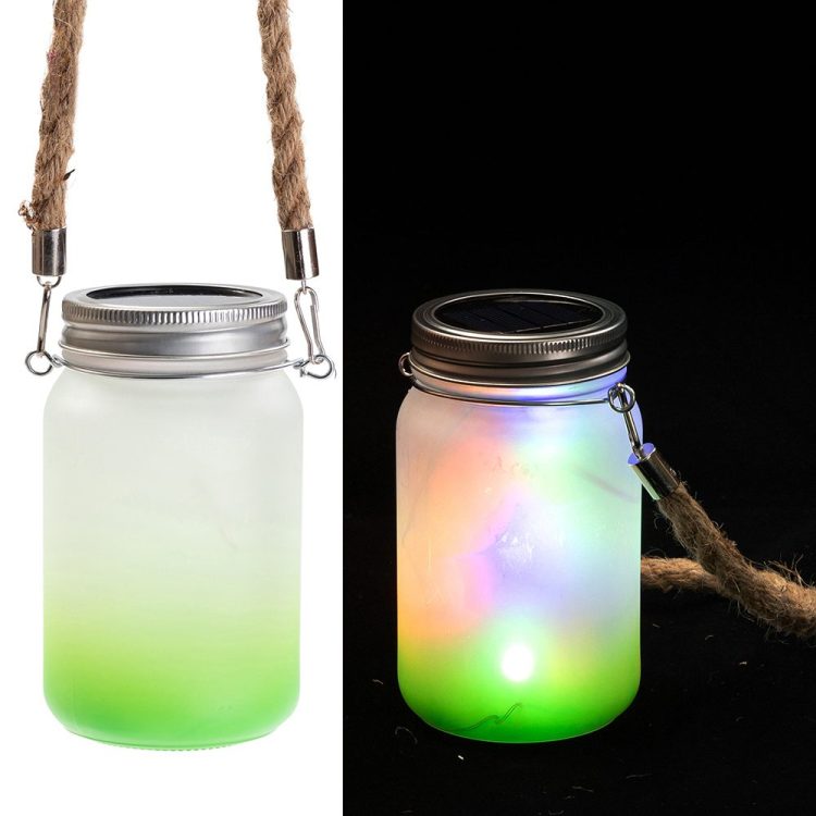 Custom Gradient Sublimation Solar Mason Jar with Hemp Rope & Bamboo Lid