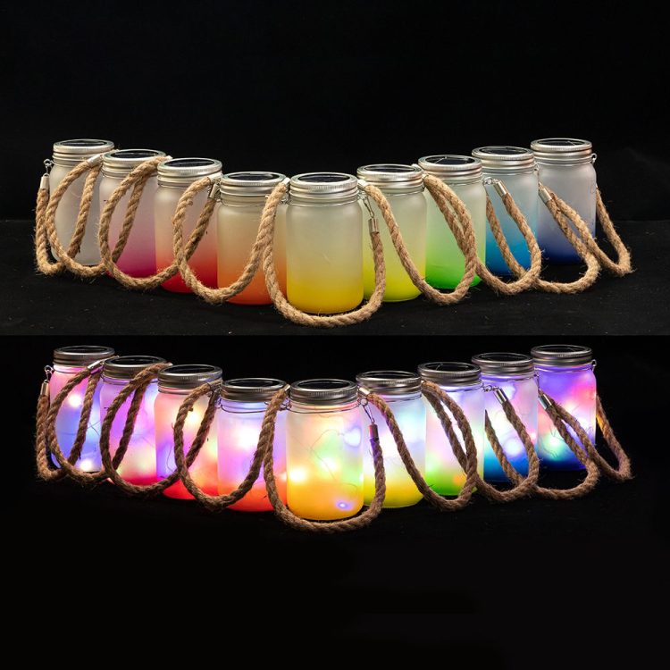 Custom Gradient Sublimation Solar Mason Jar with Hemp Rope & Bamboo Lid