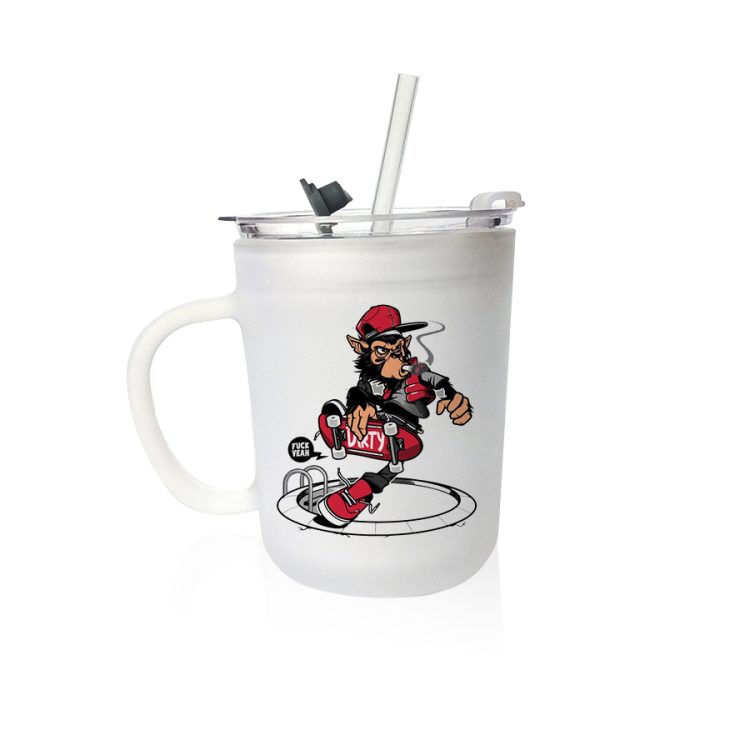 Sublimation 15oz Frosted Glass Cone Mug with Lid/Soft Straw