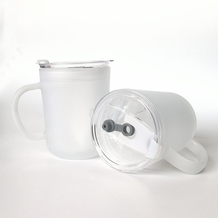 Sublimation 15oz Frosted Glass Cone Mug with Lid/Soft Straw