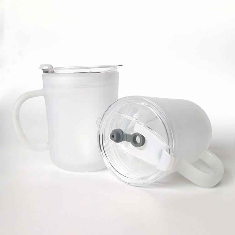 Sublimation 15oz Frosted Glass Cone Mug with Lid/Soft Straw