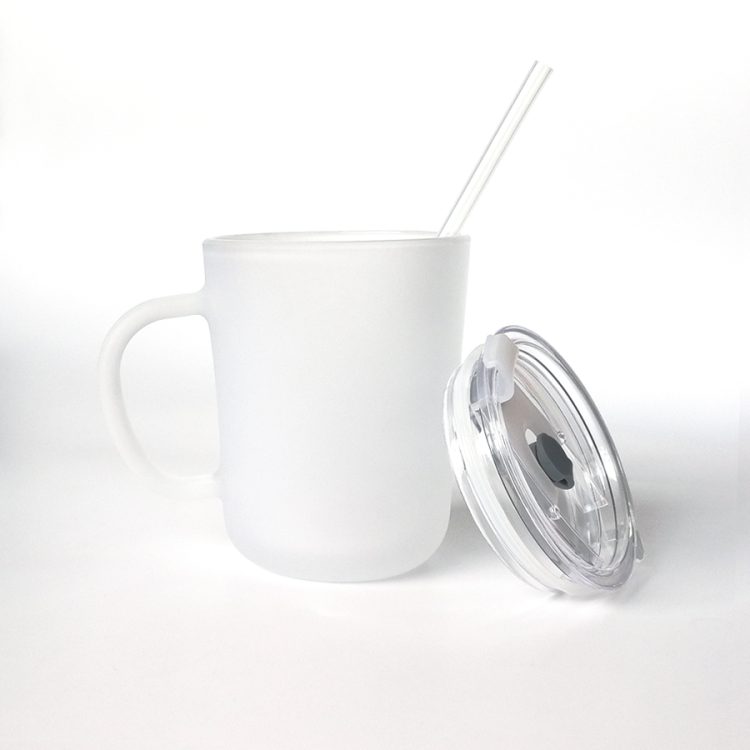 Sublimation 15oz Frosted Glass Cone Mug with Lid/Soft Straw