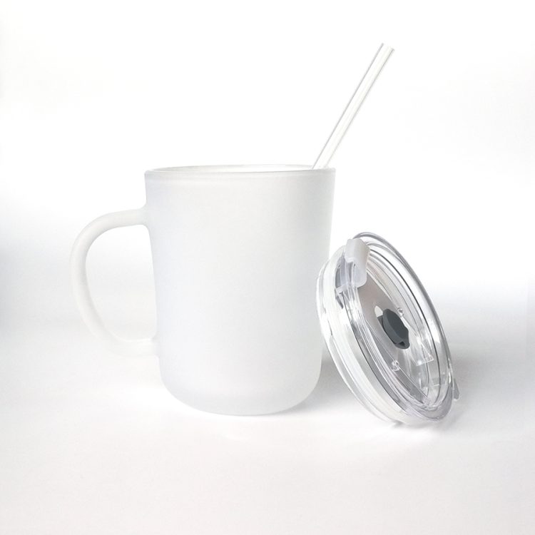 Sublimation 15oz Frosted Glass Cone Mug with Lid/Soft Straw