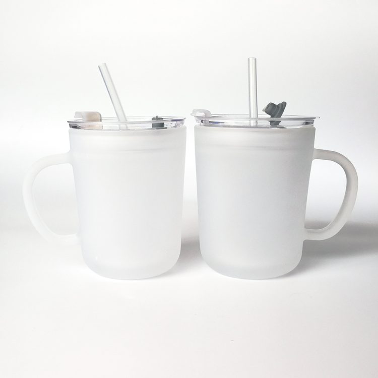 Sublimation 15oz Frosted Glass Cone Mug with Lid/Soft Straw