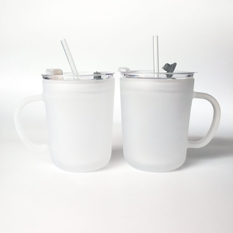 Sublimation 15oz Frosted Glass Cone Mug with Lid/Soft Straw
