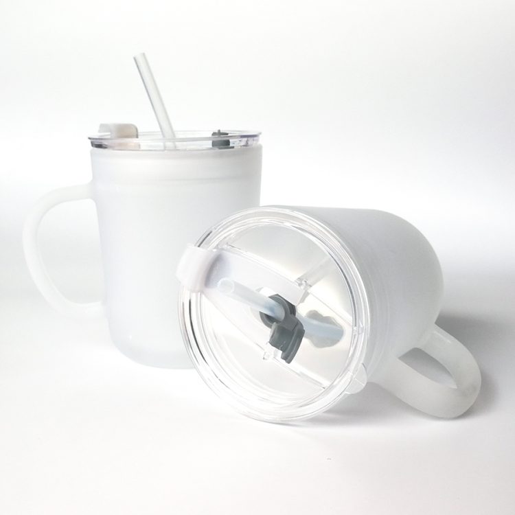 Sublimation 15oz Frosted Glass Cone Mug with Lid/Soft Straw
