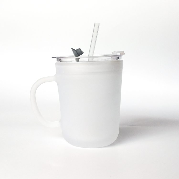 Sublimation 15oz Frosted Glass Cone Mug with Lid/Soft Straw