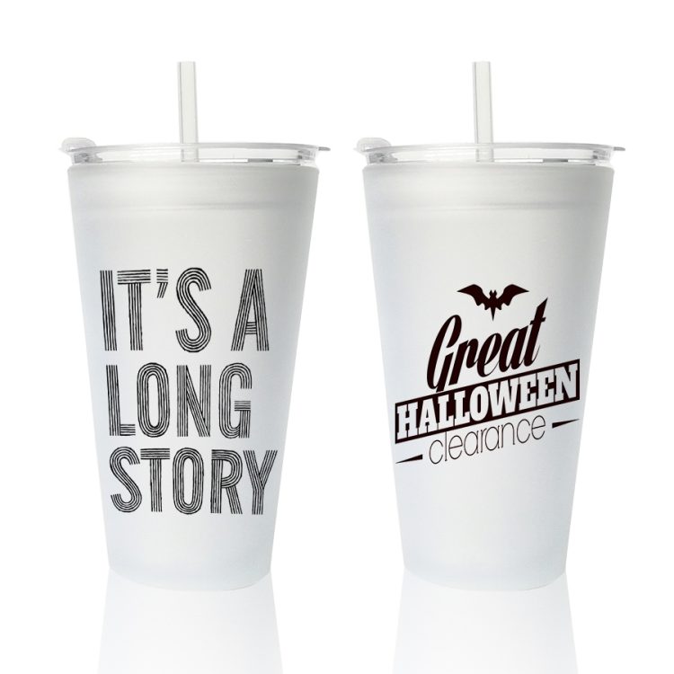 Sublimation 17oz Frosted Glass Cone Mug with Lid/Soft Straw