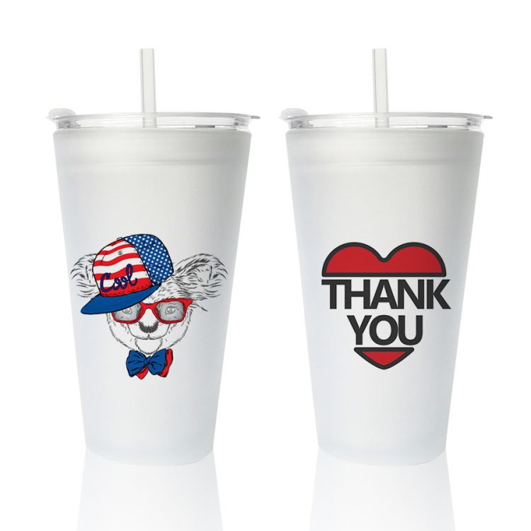 Sublimation 17oz Frosted Glass Cone Mug with Lid/Soft Straw