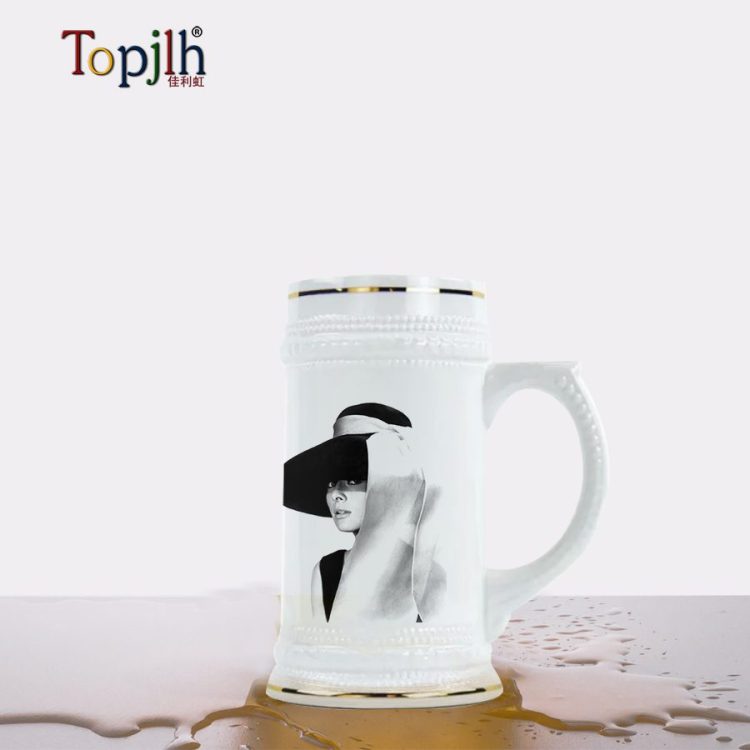 sublimation 20oz Ceramic Beer Mug with Gold Rim