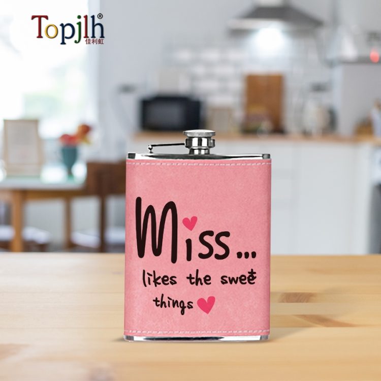 Custom 6oz Leather Flagon with Sublimation Print