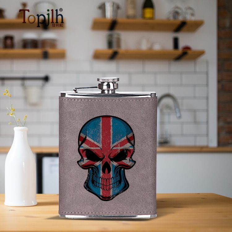 Custom 6oz Leather Flagon with Sublimation Print