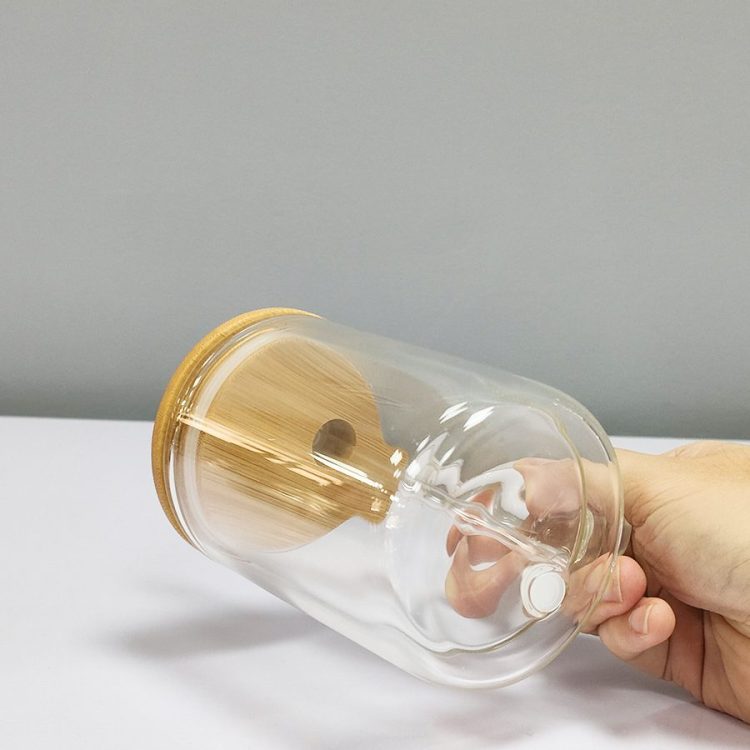 sublimation 15oz Transparent Mug with Bamboo Lid and Handle