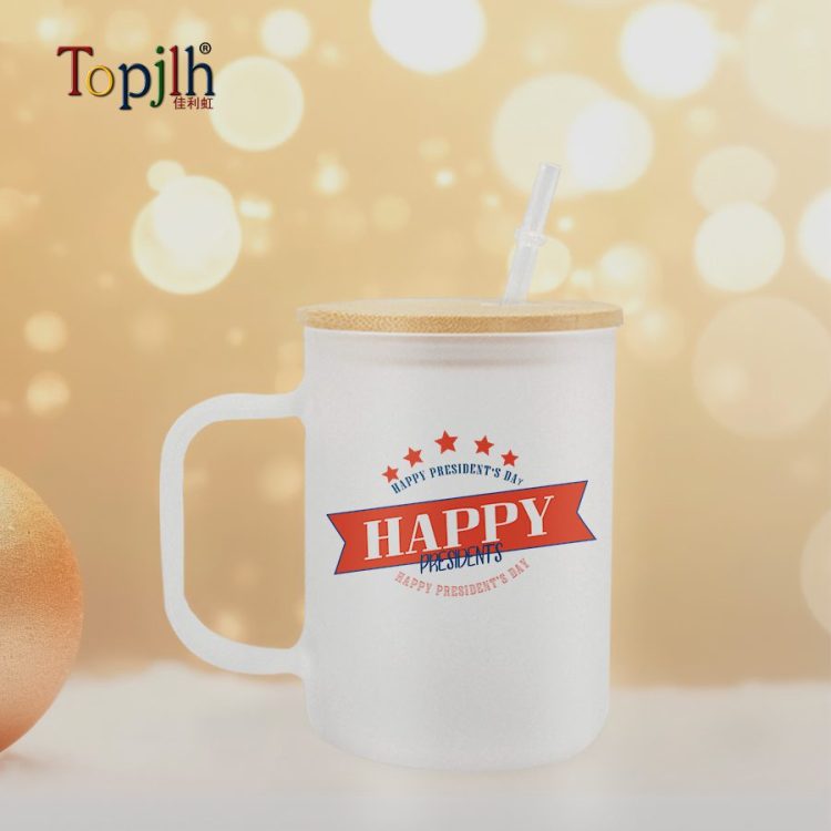 sublimation 15oz frosted Mug with Bamboo Lid and Handle