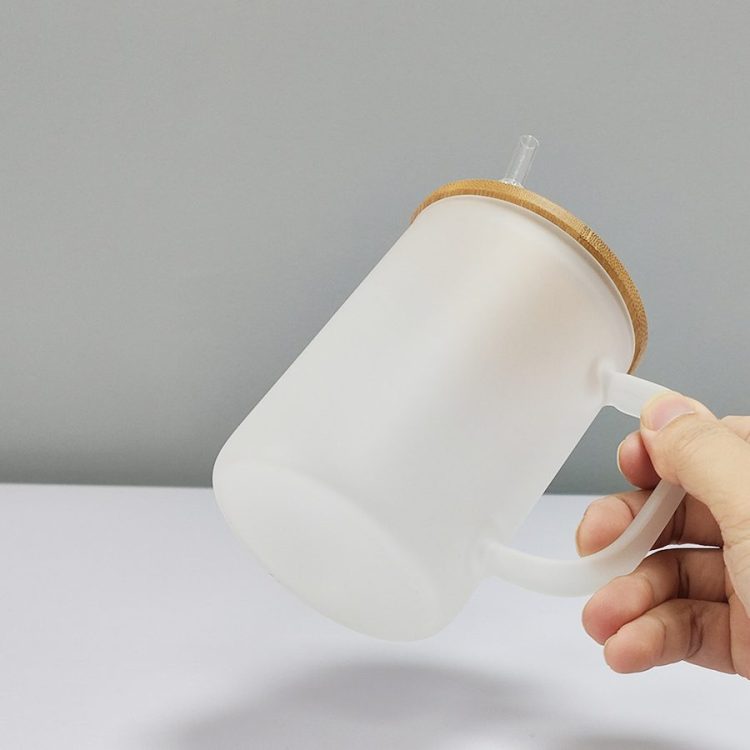 sublimation 15oz frosted Mug with Bamboo Lid and Handle