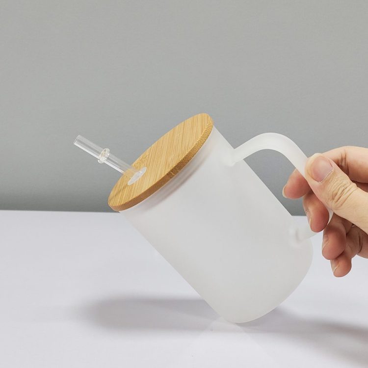 sublimation 15oz frosted Mug with Bamboo Lid and Handle