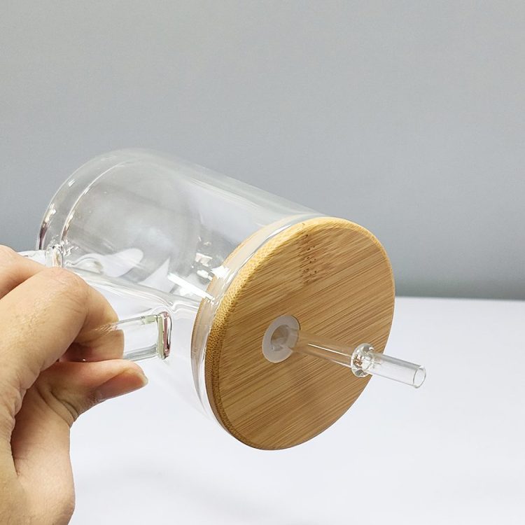 sublimation 15oz Transparent Mug with Bamboo Lid and Handle